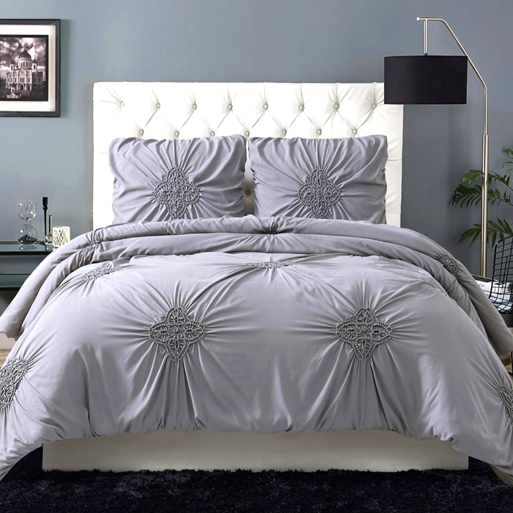 Christian Siriano Georgia Rouched Duvet Set King, Grey
